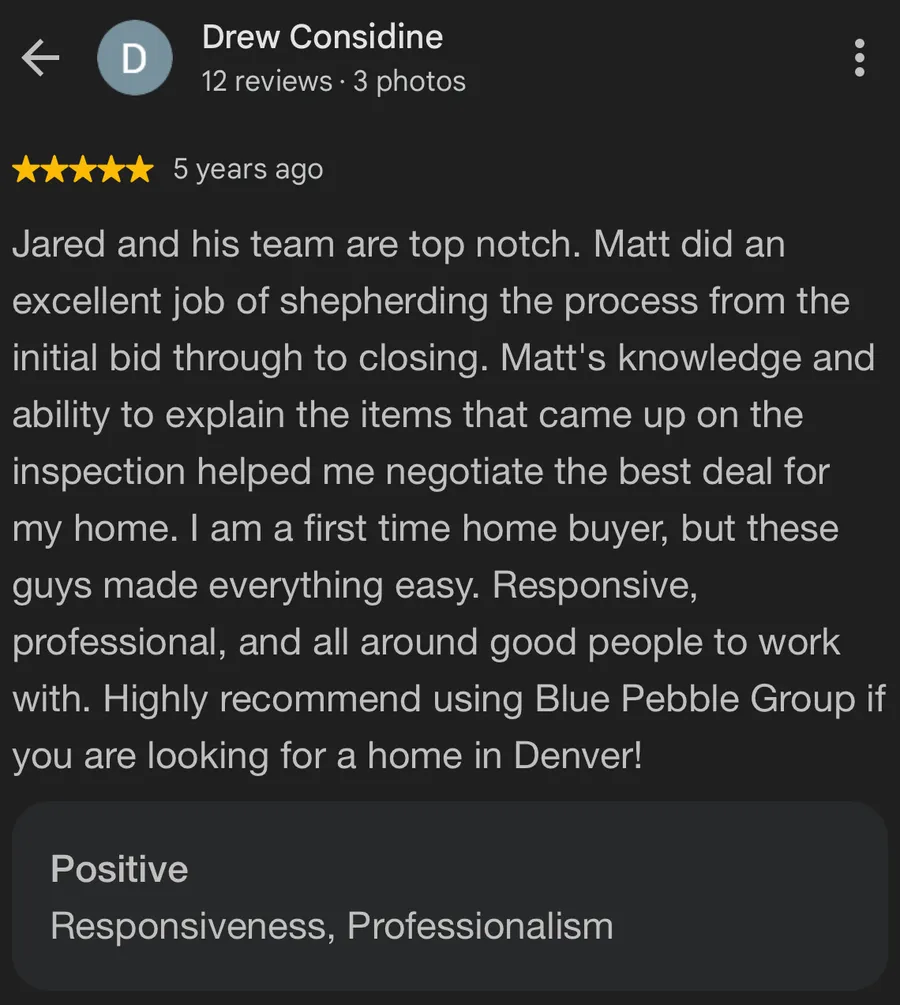 Five-star Google review from Drew Considine: Jared and his team are top notch